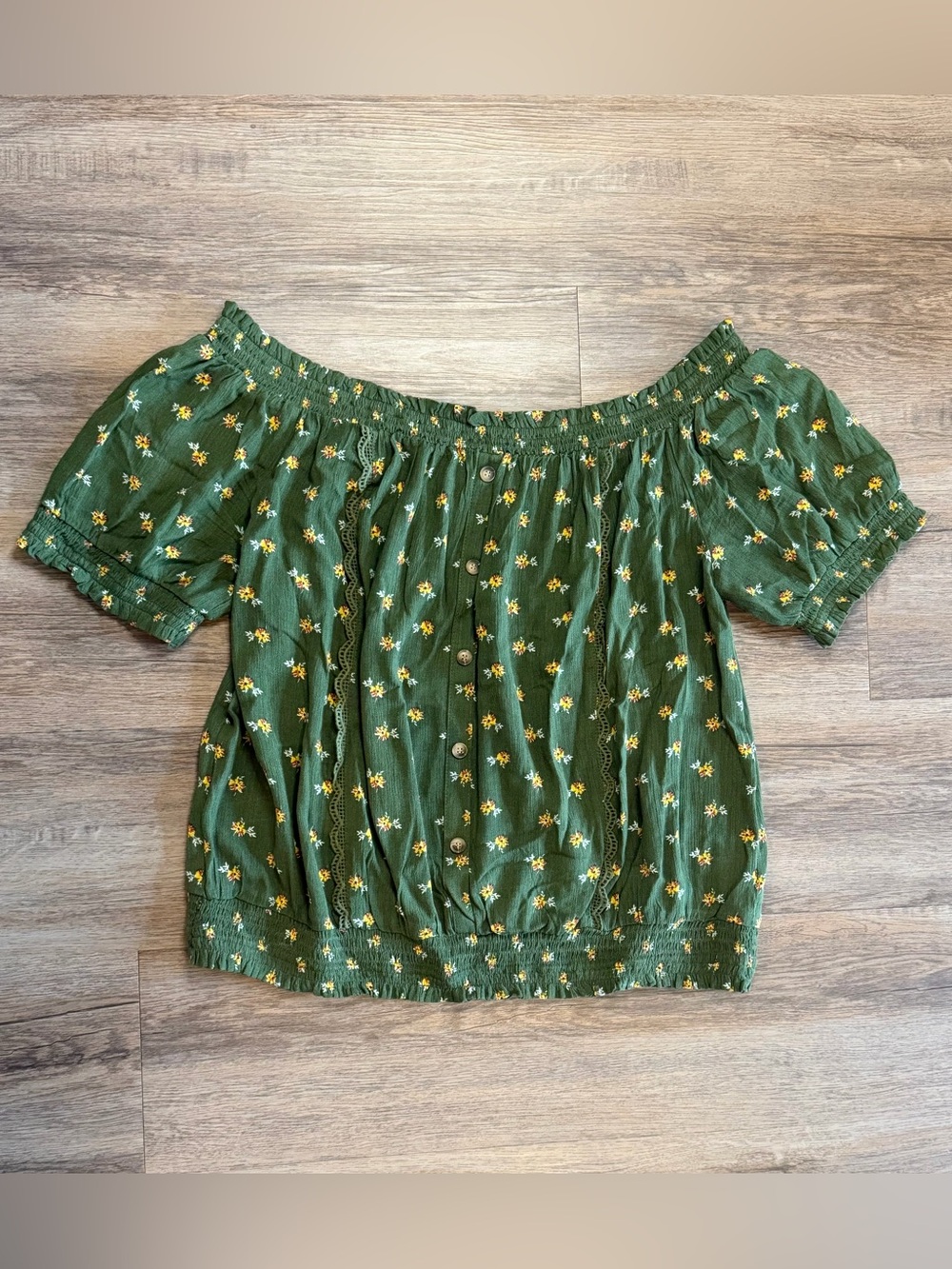 Green Floral Off the Shoulder Blouse Womens XL